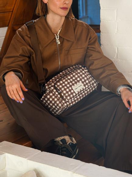 Tiba + Marl Inka Micro Changing Bag, Brown Gingham - view 2, Brown Gingham