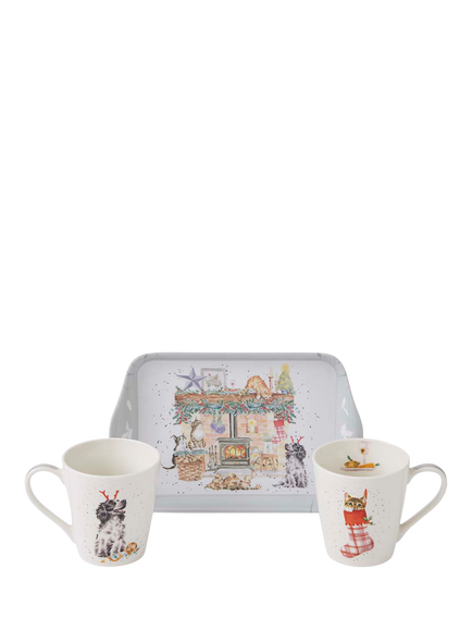 Wrendale Designs No Place Like Home Porcelain Mug & Melamine Tray Set, White Multi