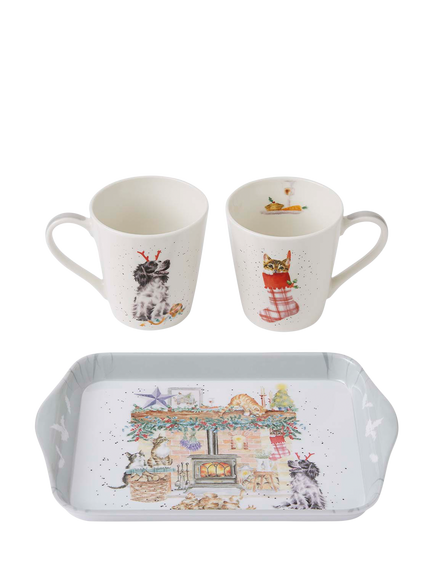 Wrendale Designs No Place Like Home Porcelain Mug & Melamine Tray Set - view 2, White Multi