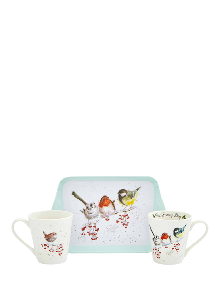 Wrendale Designs One Snowy Day Porcelain Mug and Tray Set, White Multi