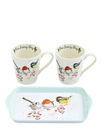 Wrendale Designs One Snowy Day Porcelain Mug and Tray Set - view 2, White Multi