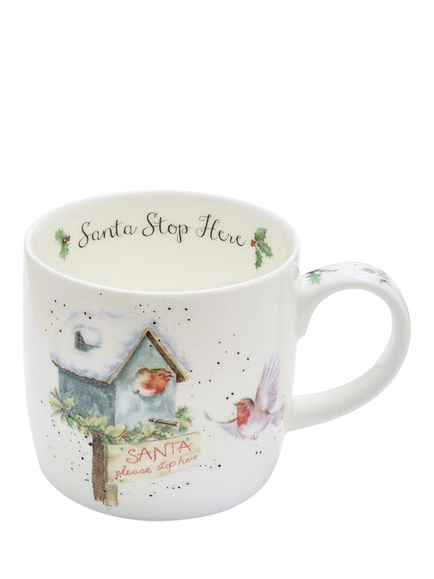 Wrendale Designs Santa Stop Here Fine Bone China Mug, 310ml, White Multi