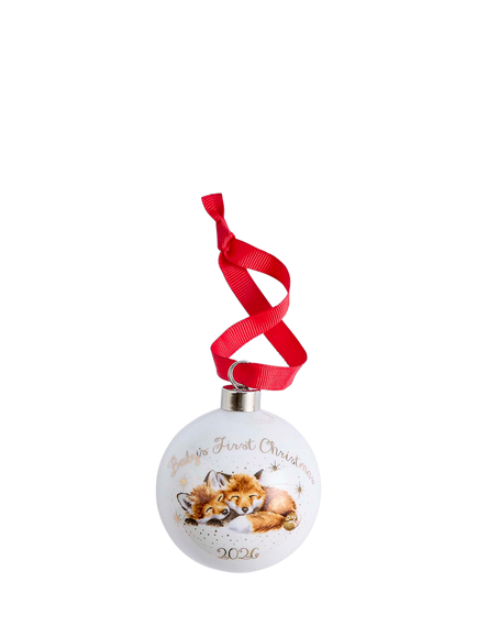 Wrendale Designs Baby's First Christmas 2026 Bone China Tree Bauble, White Multi