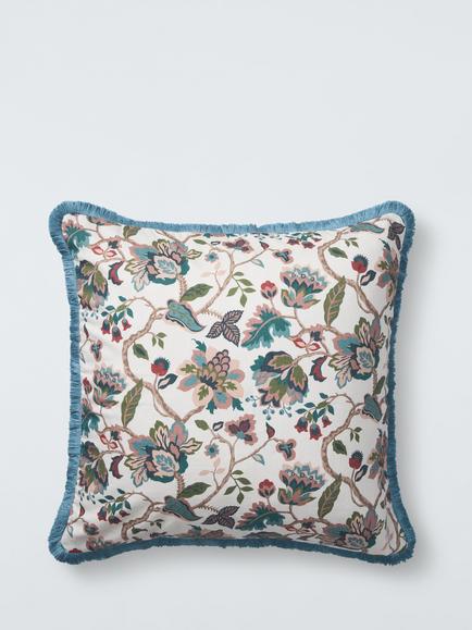 John Lewis x Sanderson Amanpuri Fringed Cushion, Blue/Multi, Blue Multi
