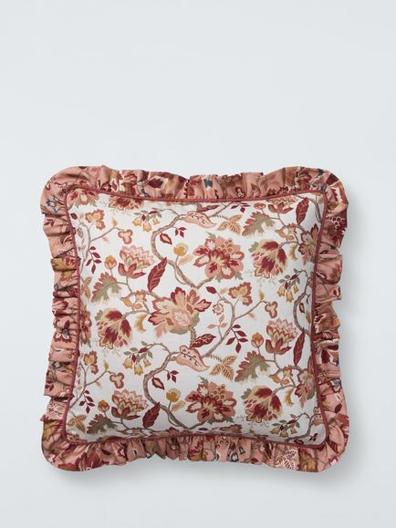 John Lewis x Sanderson Amanpuri Frilled Cushion, Red, Red