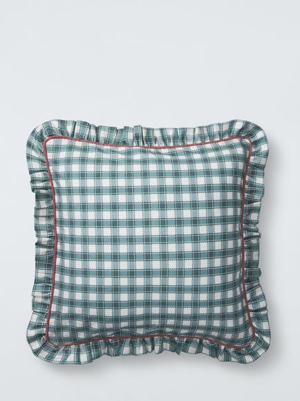 Sanderson Pinetum Check Frilled Cushion, Blue/Multi, Blue Multi