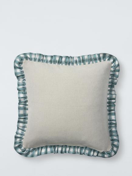 Sanderson Pinetum Check Frilled Cushion, Blue/Multi - view 2, Blue Multi
