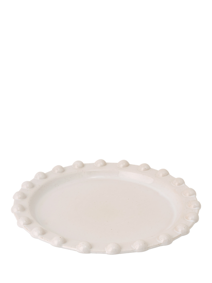 Truly Pom Pom Round Stoneware Platter, 31cm, White, White