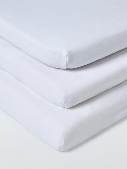 John Lewis Cotton Fitted Moses Basket Sheet, Pack of 3, White, White