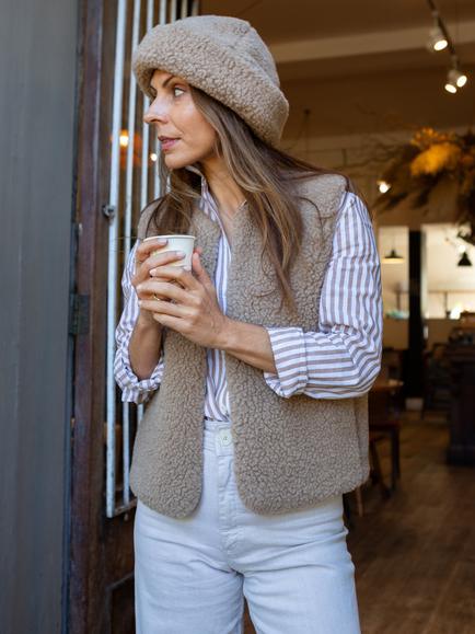 The Small Home Pure Merino Wool Gilet, Toasted Almond - view 2, Toasted Almond