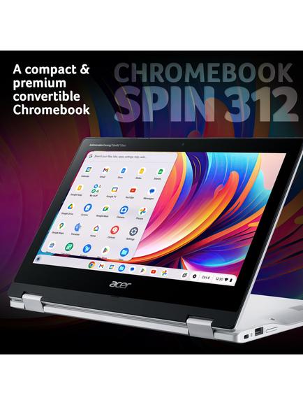 Acer Spin 312 Chromebook Convertible Laptop, Intel N100 Processor, 4GB RAM, 64GB eMMC, 12.2” WUXGA Touchscreen, Silver - view 2, Silver