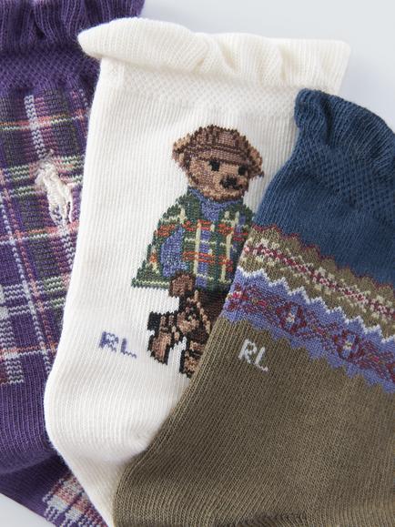 Ralph Lauren Kids' Cotton Blend Crew Socks, Pack of 3, Ivory/Purple/Olive - view 2, Ivory/Purple/Olive