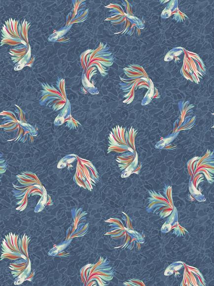 Osborne & Little Aquaria Wallpaper, Indigo/Coral