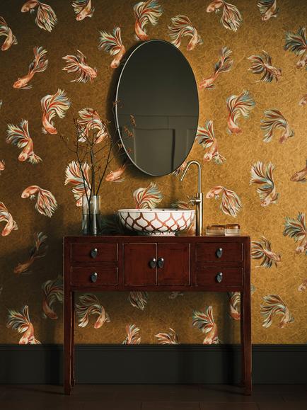 Osborne & Little Aquaria Wallpaper - view 2, Indigo/Coral