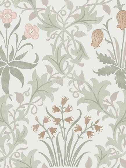 William Morris At Home Celandine Wallpaper, Peony/ Sage