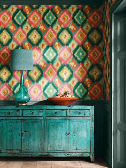 Osborne & Little Xanadu Wallpaper - view 2, Indigo/Emerald