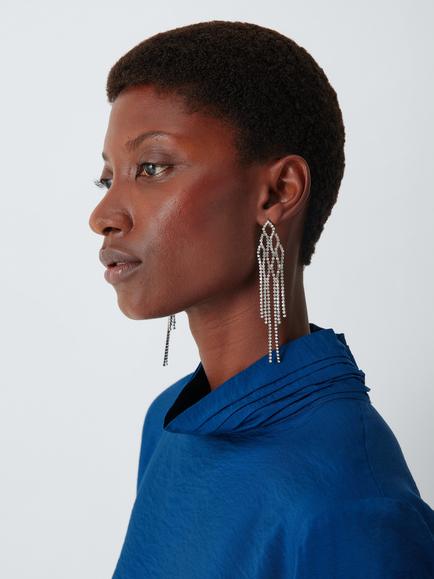 John Lewis Crystal Diamante Drop Earrings, Gunmetal - view 2, Gunmetal