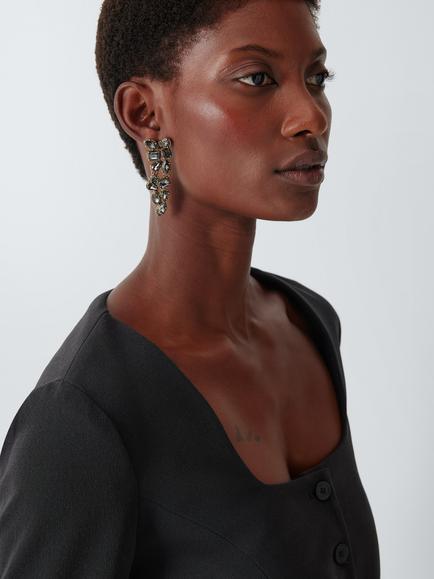 John Lewis Diamante Stone Drop Earrings, Gold/Smoky Grey - view 2, Gold/Smoky Grey