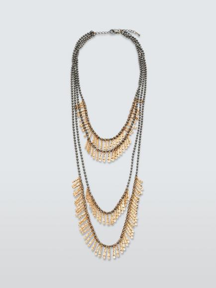 John Lewis Multi Chain Dainty Drop Necklace, Gunmetal/Gold, Gunmetal/Gold