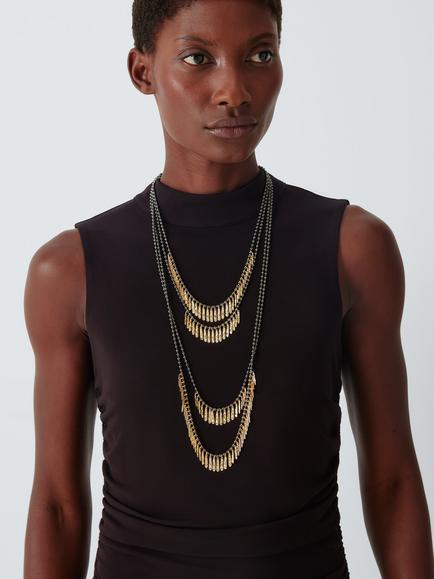 John Lewis Multi Chain Dainty Drop Necklace, Gunmetal/Gold - view 2, Gunmetal/Gold