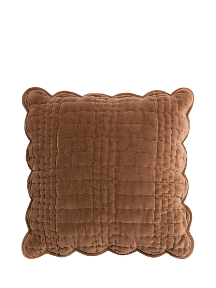 Laura Ashley Brady Scallop Velvet Cushion, Caramel