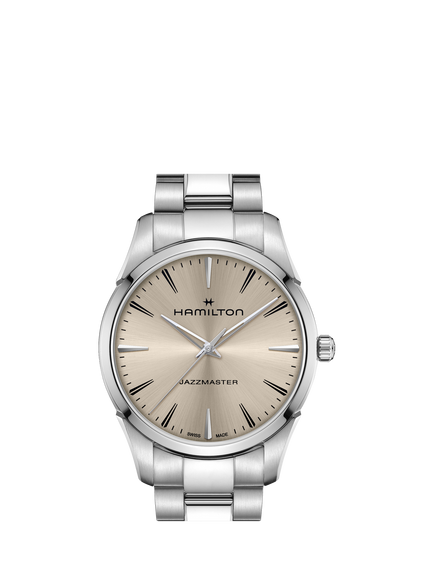 Hamilton H32461121 Men's Jazzmaster Quartz 40mm Round Bracelet Strap, Beige / Silver, Beige / Silver