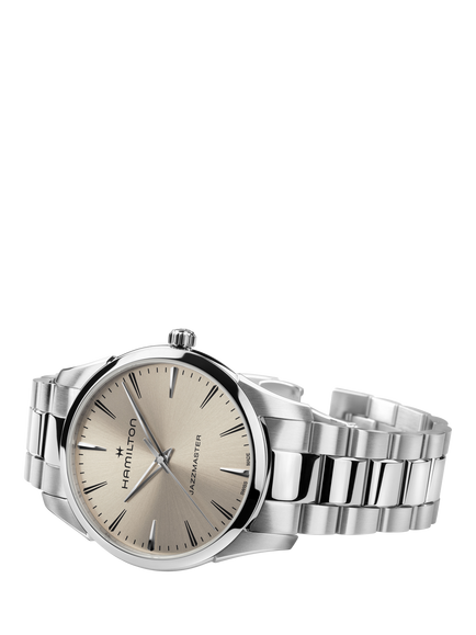 Hamilton H32461121 Men's Jazzmaster Quartz 40mm Round Bracelet Strap, Beige / Silver - view 2, Beige / Silver