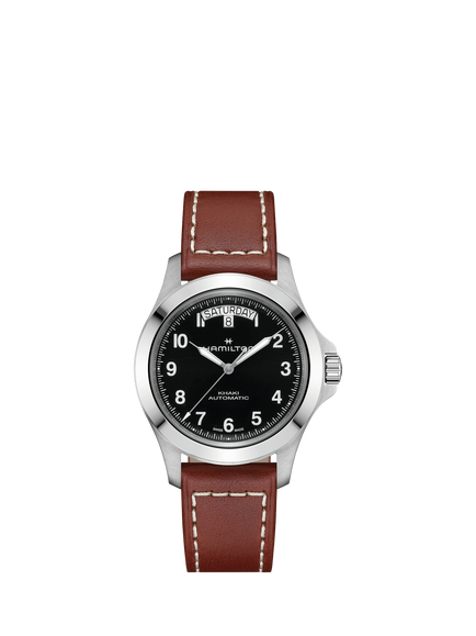 Hamilton H64475531 Men's Khaki Field King 40mm Leather Strap Watch, Black / Tan, Black / Tan