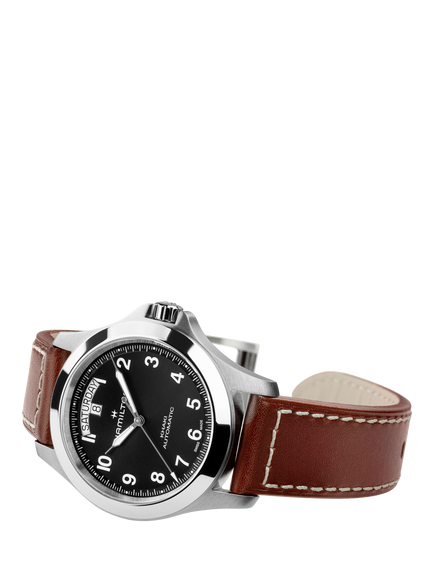 Hamilton H64475531 Men's Khaki Field King 40mm Leather Strap Watch, Black / Tan - view 2, Black / Tan
