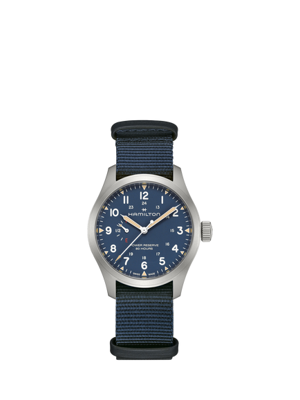 Hamilton H69509940 Men's Field Power Reserve 40mm Fabric Strap Watch, Blue / Blue, Blue / Blue