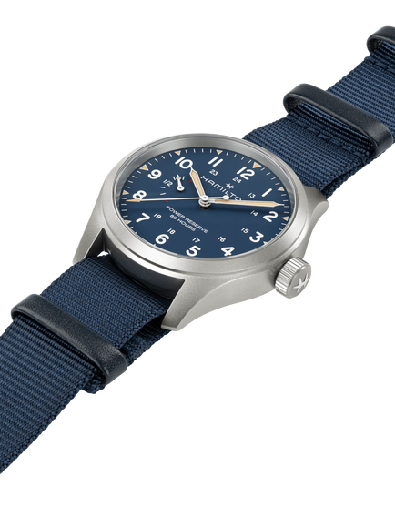 Hamilton H69509940 Men's Field Power Reserve 40mm Fabric Strap Watch, Blue / Blue - view 2, Blue / Blue
