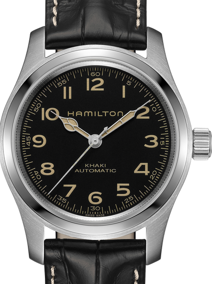 Hamilton H70605732 Men's Khaki Field Murph 42mm Strap Bundle Watch, Black / Black, Black / Black