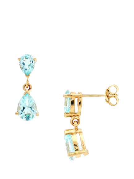 E.W Adams 9ct Yellow Gold Blue Topaz Drop Earrings, Yellow/Blue, Yellow/Blue