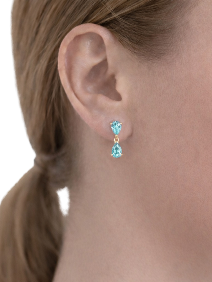 E.W Adams 9ct Yellow Gold Blue Topaz Drop Earrings, Yellow/Blue - view 2, Yellow/Blue