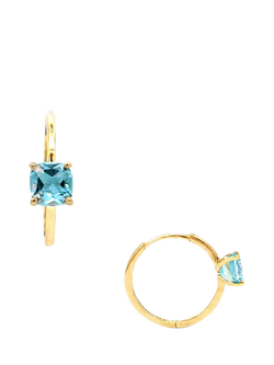 E.W Adams 9ct Yellow Gold Cushion Cut Blue Topaz Hoop Earrings, Yellow/Blue, Yellow/Blue