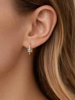 E.W Adams 9ct Yellow Gold Cushion Cut Blue Topaz Hoop Earrings, Yellow/Blue - view 2, Yellow/Blue