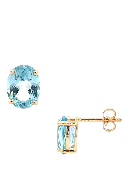 E.W Adams 9ct Yellow Gold Oval Cut Blue Topaz Stud Earrings, Yellow/Blue, Yellow/Blue