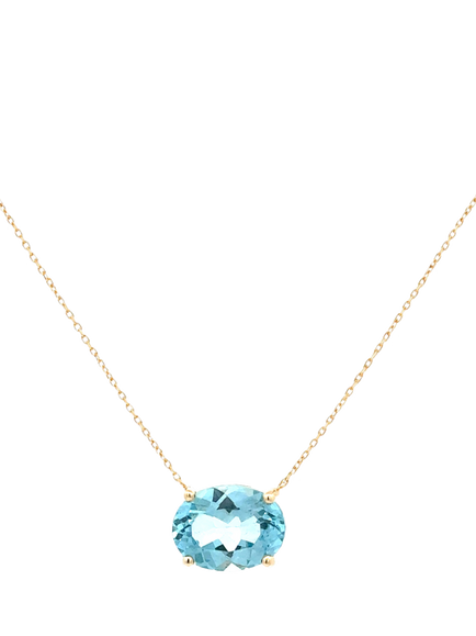 E.W Adams 9ct Yellow Gold Oval Cut Blue Topaz Pendant Necklace, Yellow/Blue, Yellow/Blue