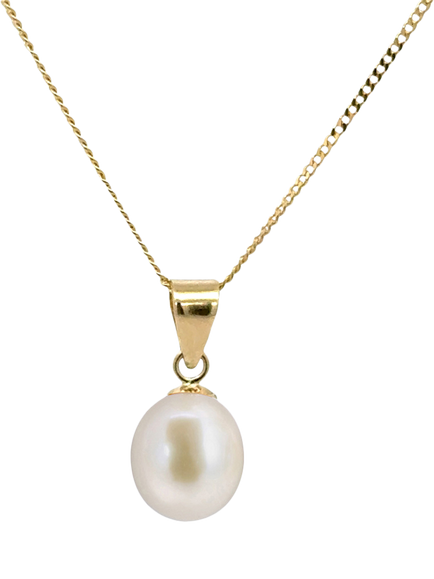 E.W Adams 9ct Yellow Gold Cultured Freshwater Pearl Pendant Necklace, Yellow/White, Yellow/White