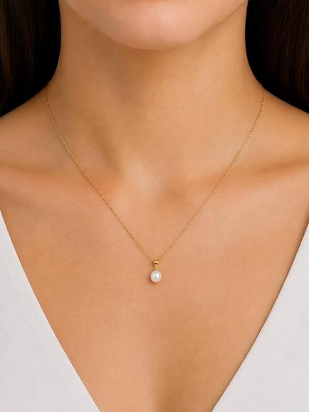 E.W Adams 9ct Yellow Gold Cultured Freshwater Pearl Pendant Necklace, Yellow/White - view 2, Yellow/White