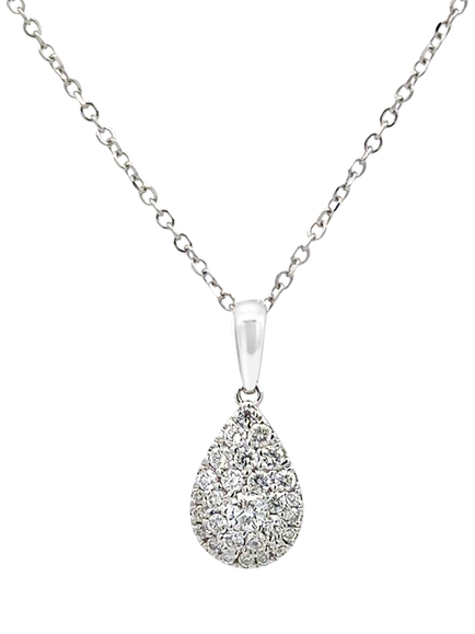 E.W Adams 18ct White Gold Diamond Pear Drop Pendant Necklace, White, White