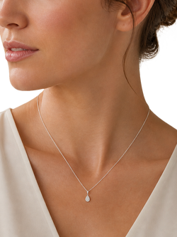 E.W Adams 18ct White Gold Diamond Pear Drop Pendant Necklace, White - view 2, White