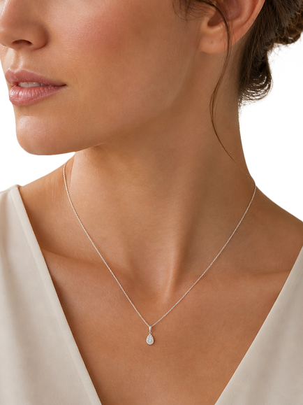 E.W Adams 18ct White Gold Diamond Pear Drop Pendant Necklace, White - view 2, White