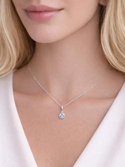 E.W Adams 9ct White Gold Cushion Cut Blue Topaz and Diamond Pendant Necklace, White/Blue - view 2, White/Blue