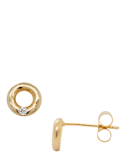 E.W Adams 9ct Yellow Gold Diamond Set Circle Stud Earrings, Yellow - view 2, Yellow