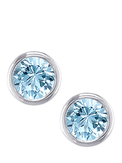 E.W Adams 9ct White Gold Round Cut Aquamarine Stud Earrings, White/Blue - view 2, White/Blue