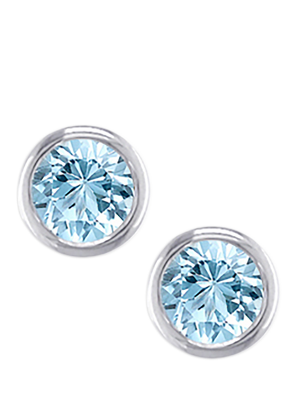 E.W Adams 9ct White Gold Round Cut Aquamarine Stud Earrings, White/Blue - view 2, White/Blue