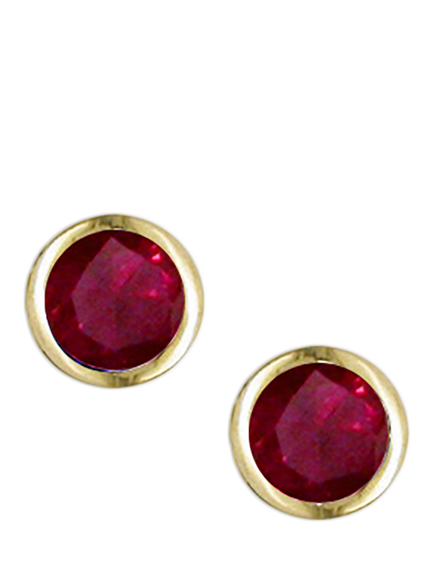 E.W Adams 9ct Yellow Gold Round Cut Ruby Stud Earrings, Yellow/Red, Yellow/Red