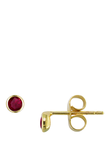 E.W Adams 9ct Yellow Gold Round Cut Ruby Stud Earrings, Yellow/Red - view 2, Yellow/Red