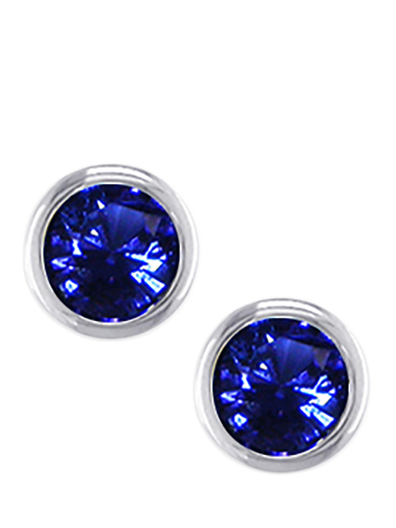 E.W Adams 9ct White Gold Round Cut Sapphire Stud Earrings, White/Blue, White/Blue